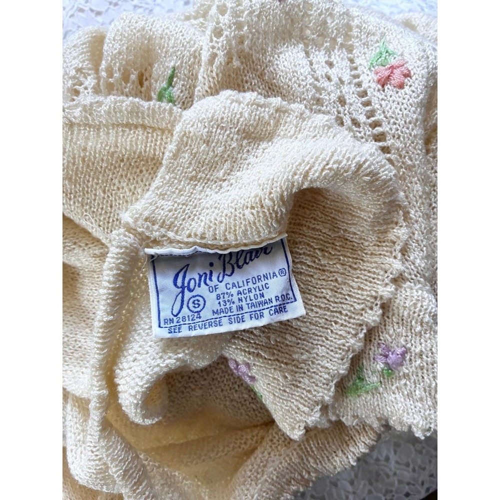 Vintage Knit Dress Cream Floral Embroidered Pointelle Cottagecore Small - Picture 9 of 10